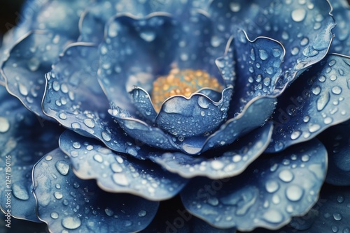 Beautiful blue flower with water droplets showcasing intricate details and vi...