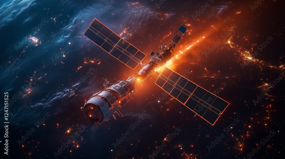 satellite transmits entangled particles across the cosmos at twilight
