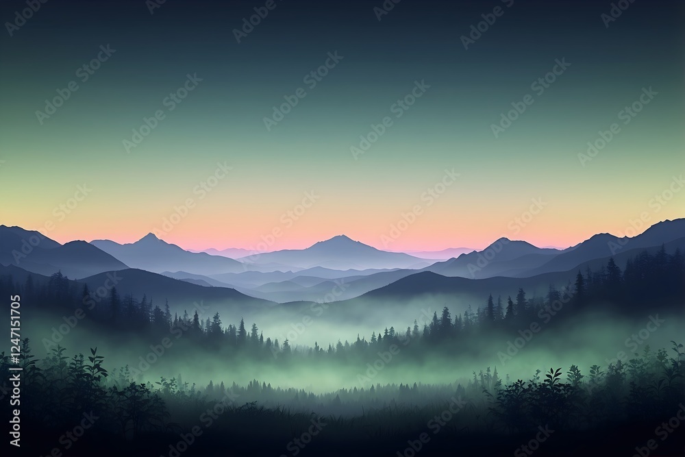 Obraz premium Traumhafte Landschaft mit Nebel und Sonnenuntergang in intensiven Farben