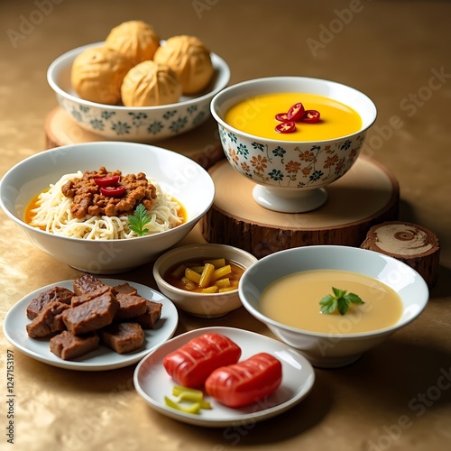 Indonesian Festive Eid Dishes: Ketupat, Chicken Opor, Rendang, and Lontong Sayur