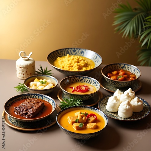 Authentic Indonesian Eid Cuisine Featuring Ketupat, Opor Ayam, and Rendang