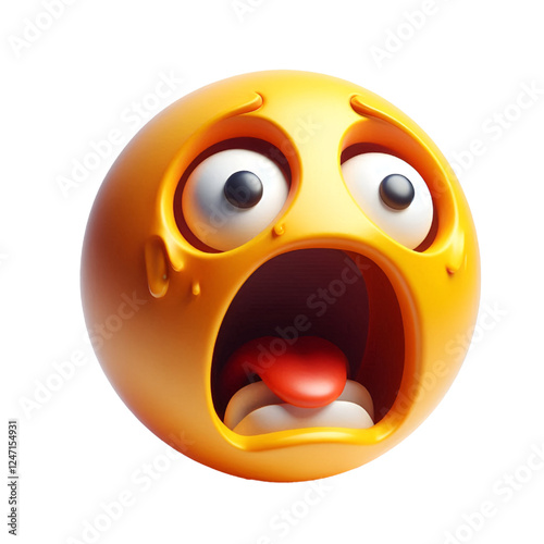 Face screaming in fear three-dimensional emoji. Gobsmacked emoticon isolated on white background