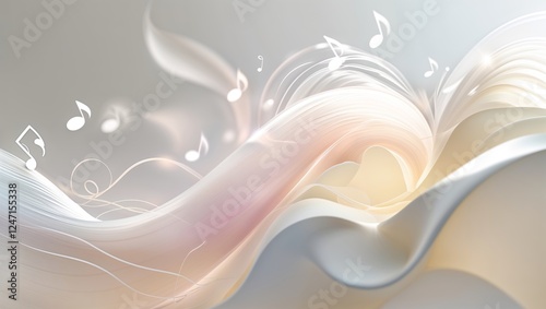 Gentle Abstract Background with Flowing Pastel Shapes and Musical Notes for Harmony