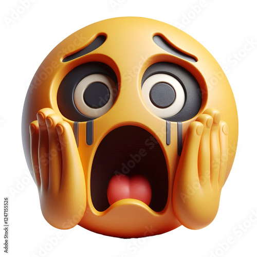 Face screaming in fear three-dimensional emoji. Gobsmacked emoticon isolated on white background