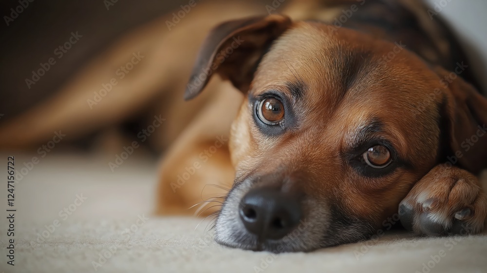 Sick Brown Dog Lying on Floor Looking Unwell Sick Brown Dog Lying on Floor Looking Unwell