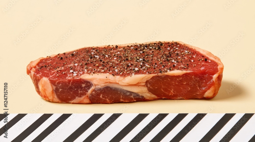 Obraz premium Raw Seasoned Steak with Black Pepper on a Rustic Surface