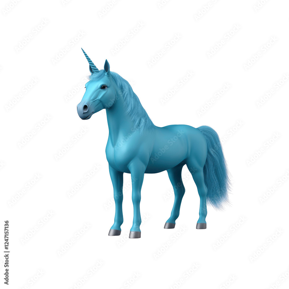 Light Blue Unicorn, 3D Render, Magical Creature Light Blue Unicorn, 3D Render, Magical Creature