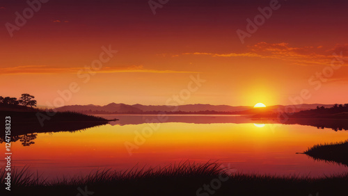 sunset over the river