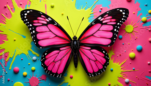 Colorful butterfly against a vibrant splash background