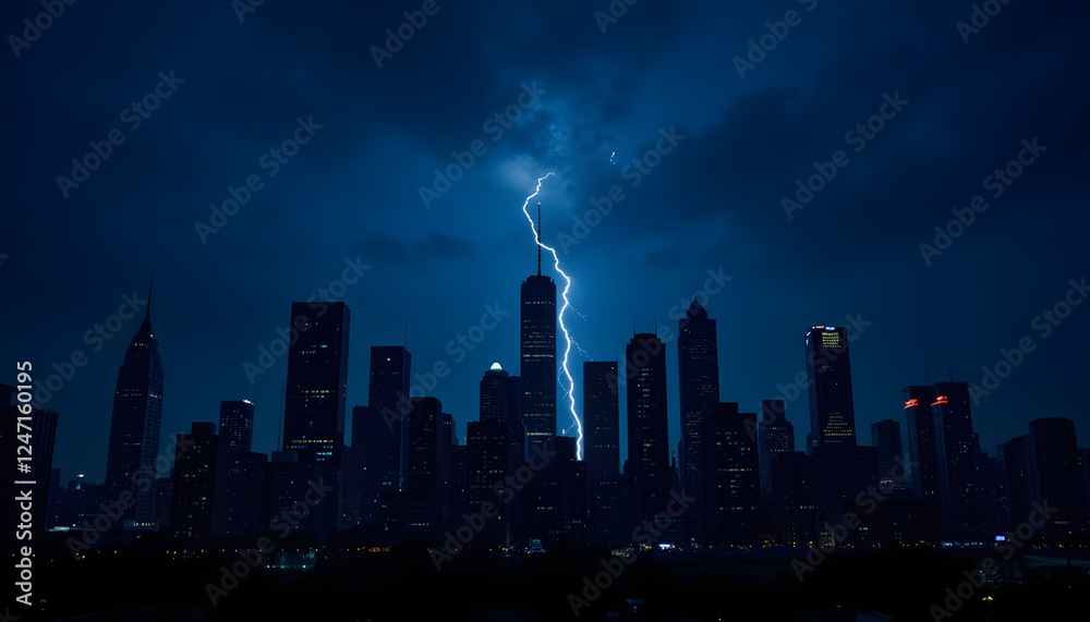 Fototapeta premium Powerful photograph of city skyline during Earth Hour with dramatic lighting