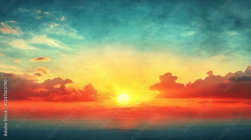 Fototapeta premium Vibrant sunset over hazy landscape