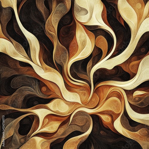 Abstract swirling patterns in shades of brown and cream