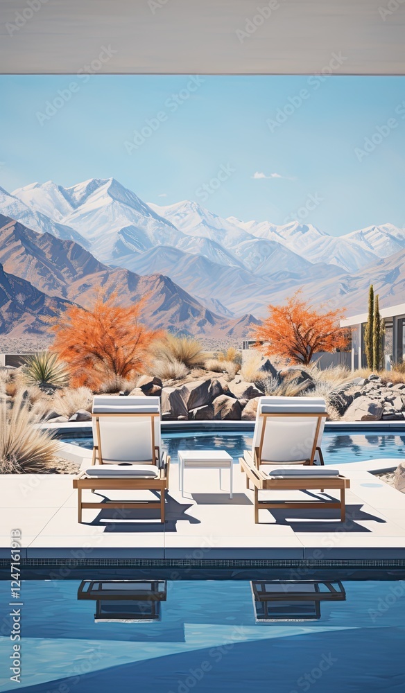 Fototapeta premium A serene desert scene featuring a crystal-clear pool