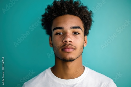 Portrait of a Young Man with Curly Hair Against a Vibrant Background