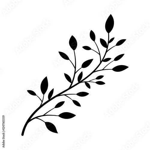 Plant icon. Branch with leaves. Black silhouette. Front side view. Vector simple flat graphic illustration. Isolated object on white background. Isolate.
