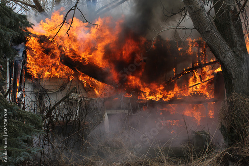 Volunteer Firefighters Training On Live Structure Fire in Saskatchewan