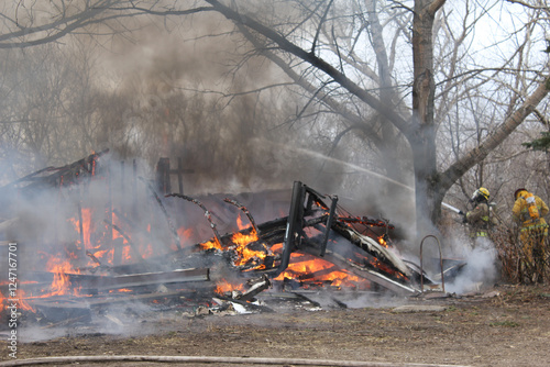 Volunteer Firefighters Training On Live Structure Fire in Saskatchewan