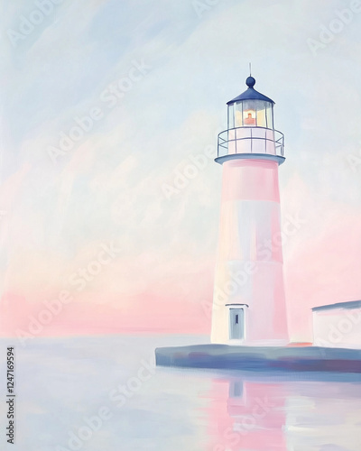 Wallpaper Mural Serene Lighthouse by Calm Water at Dawn With Soft Pastel Colors Illuminating the Sky Torontodigital.ca