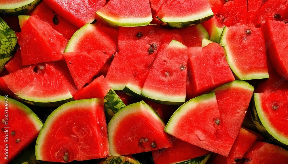 Freshly cut watermelon slices arranged on a table for a summer gathering Freshly cut watermelon slices arranged on a table for a summer gathering