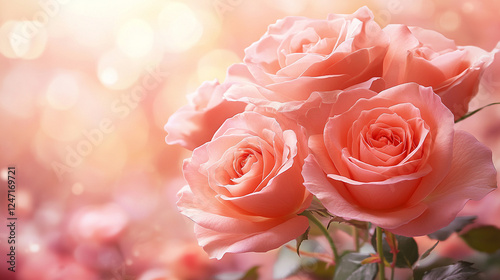 A beautiful pink rose against a soft, blurred background creates a serene and captivating scene, symbolizing love, elegance, and hope with a modern and clean aesthetic