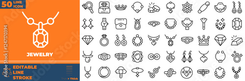 Jewelry Line Editable Icons set. Vector illustration in modern thin line style of jewelry icons:  rich, gem, gold, assets, expensive, etc
