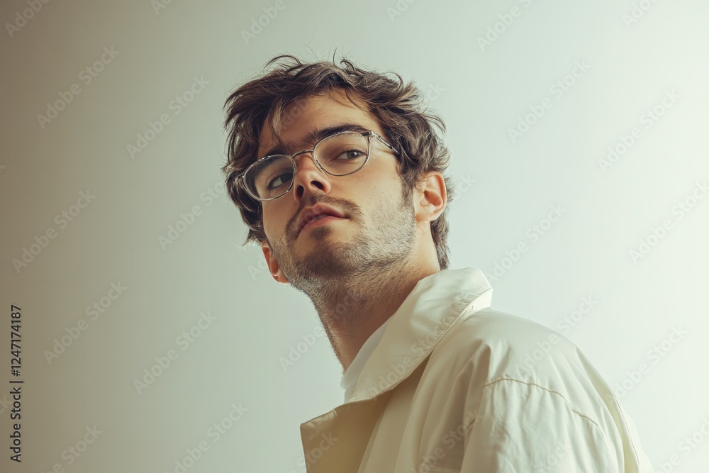 Stylish Young Man with Glasses in a Minimalist Setting Stylish Young Man with Glasses in a Minimalist Setting