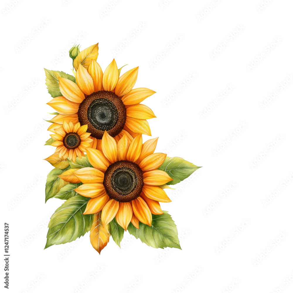 Fototapeta premium Vibrant Watercolor Sunflowers Bouquet on Transparent Background