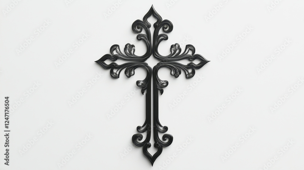 Gothic cross silhouette against a plain white backdrop showcasing intricate design elements Gothic cross silhouette against a plain white backdrop showcasing intricate design elements