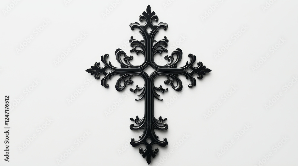 Gothic cross silhouette on a plain white background showcasing intricate design Gothic cross silhouette on a plain white background showcasing intricate design