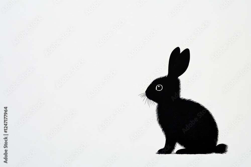 Black Rabbit Silhouette on Light Background - A minimalistic silhouette of a black rabbit sitting, showcasing its features against a light background. Ideal for various creative projects. Black Rabbit Silhouette on Light Background - A minimalistic silhouette of a black rabbit sitting, showcasing its features against a light background. Ideal for various creative projects.