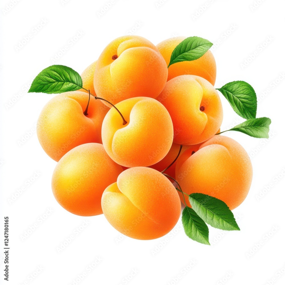 Fresh Apricots with Green Leaves Vector Illustration Fresh Apricots with Green Leaves Vector Illustration