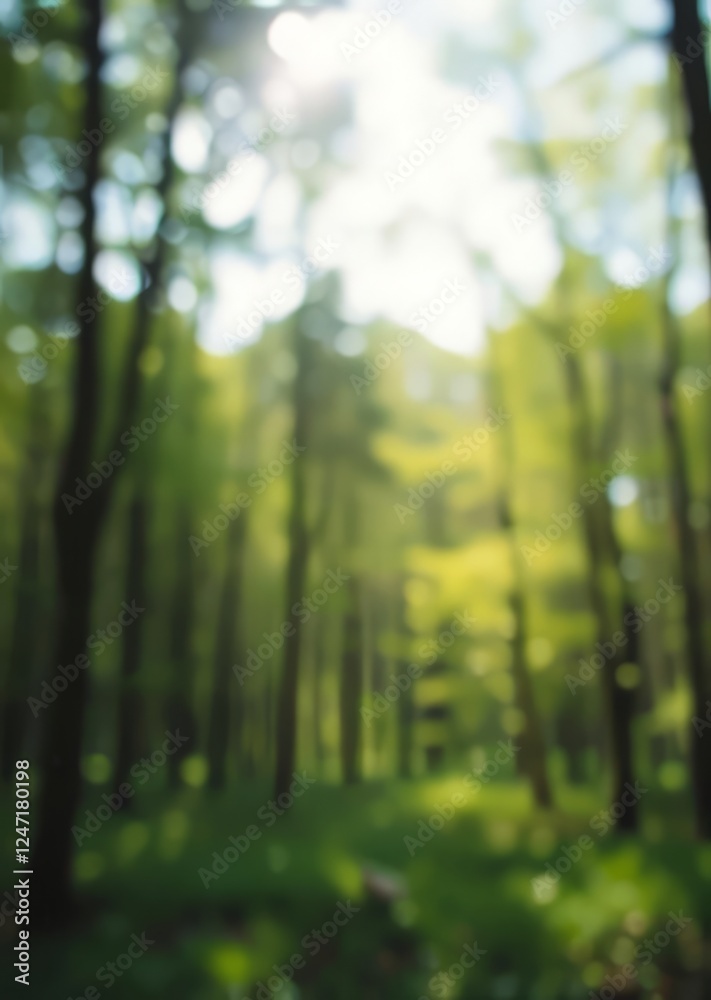 Fototapeta premium Blur spring forest panorama bokeh green bokeh green abstract background light bright blur pattern