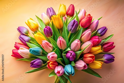 Silhouettes of Tulips Bouquet - Vibrant Mood, Pastel Background