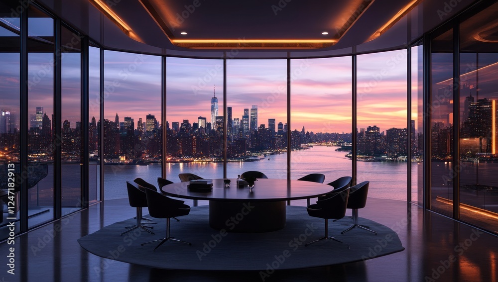 Fototapeta premium Manhattan Skyline Sunset View from Luxury Office