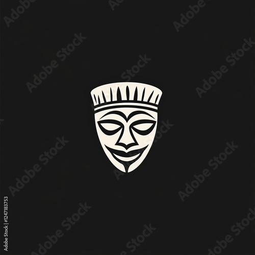 Minimalist tribal mask logo with bold geometric patterns and a monochrome aesthetic, symbolizing cultural heritage and artistic expression photo