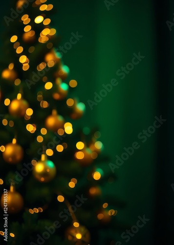 Dark green bokeh background featuring a decorated christmas tree with golden ornaments shimmering lights and a festive atmosphere perfect for holiday celebrations bokeh green bokeh green abstract back