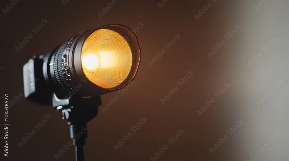 Close-up of a camera flash isolated on a white surface, ideal for promoting photography lighting gear.
