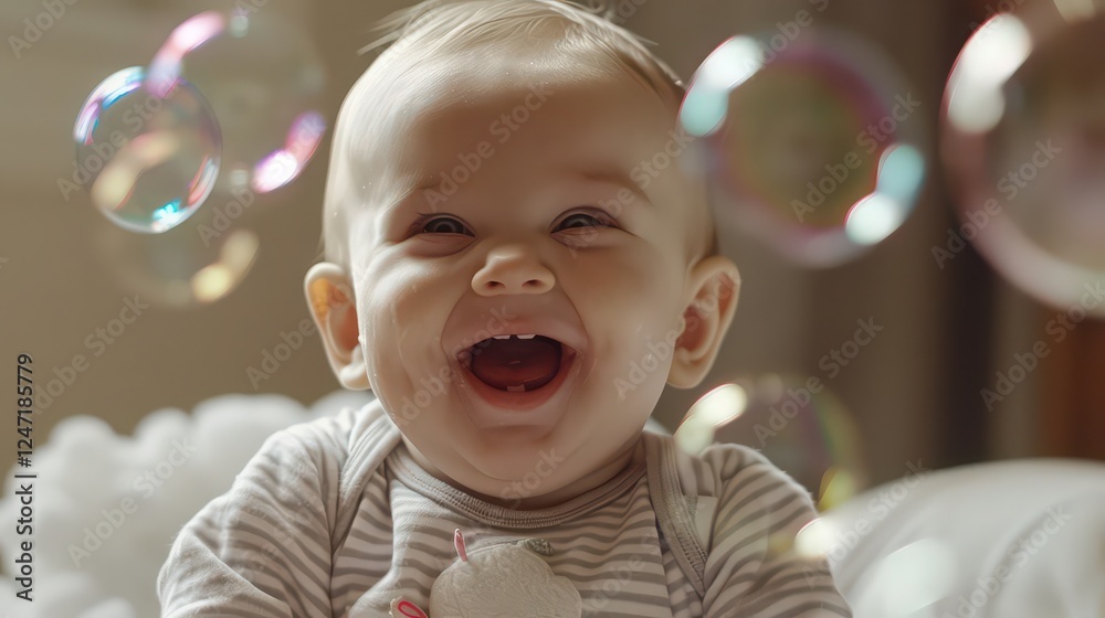 A baby laughing uncontrollably while playing with bubbles. A baby laughing uncontrollably while playing with bubbles.