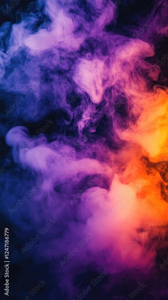 Fototapeta premium Vibrant abstract background with swirling purple and orange smoke. A dynamic, mystical, and artistic composition, perfect for fantasy, atmospheric, and creative designs.