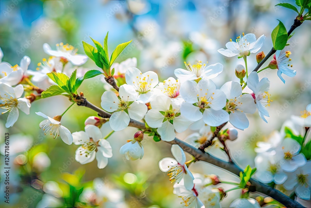 Obraz premium Spring Garden White Flowers Fruit Tree Blurred Photo