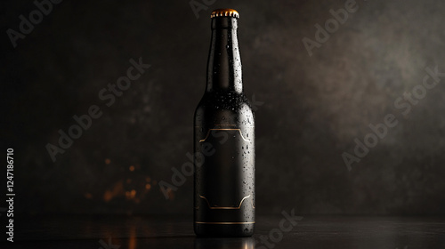 A mock-up of luxury beer bottle designs featuring metallic accents, elegant dark backgrounds, and intricate label details with gold elements, exuding a sophisticated, vintage aesthetic