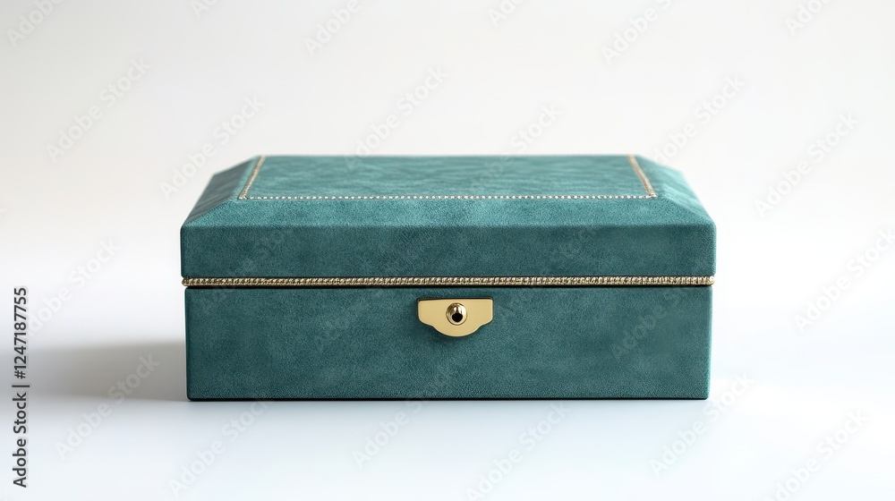A single handcrafted jewelry box isolated on a white surface, great for luxury gift promotions. A single handcrafted jewelry box isolated on a white surface, great for luxury gift promotions.