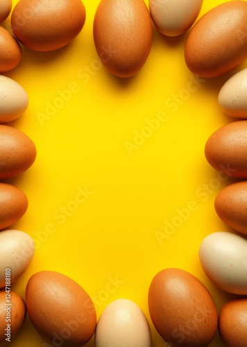 Top view easter cbrown eggs border on yellow background for design banner poster menu print poster etsy postcard linkedin presentation copy space for text easter border border easter spring decoration photo