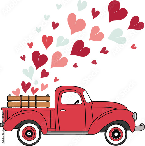 Valentine's Day Red Retro Truck