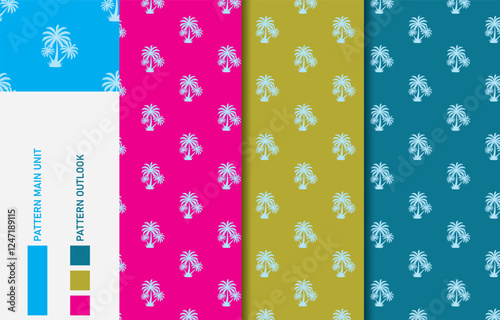 Palm tree colorful seamless textile cloth pattern collection vector illustration
