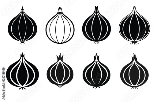 Onion Allium  Cepa Linocut Vector Illustration with Labels