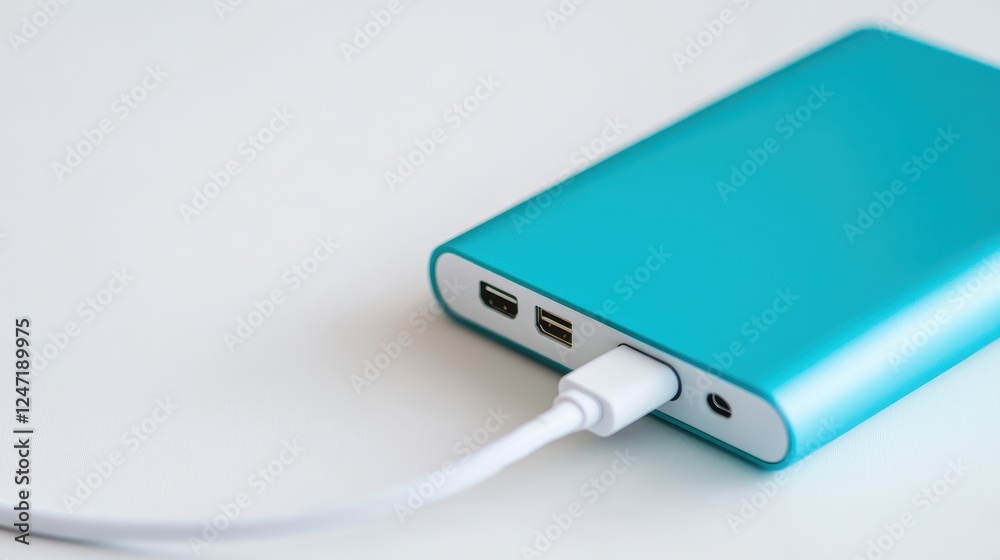 Close-up of a portable power bank on a clean white background, ideal for portable charging product promotions. Close-up of a portable power bank on a clean white background, ideal for portable charging product promotions.