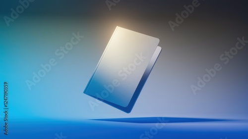 A sleek, floating book against a smooth gradient background, creating a serene and minimalist aesthetic.