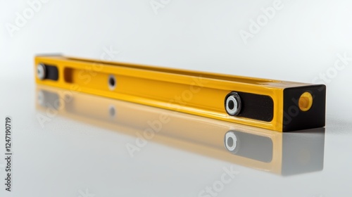 Close-up of a level tool isolated on a white surface, perfect for construction or DIY project promotions.
