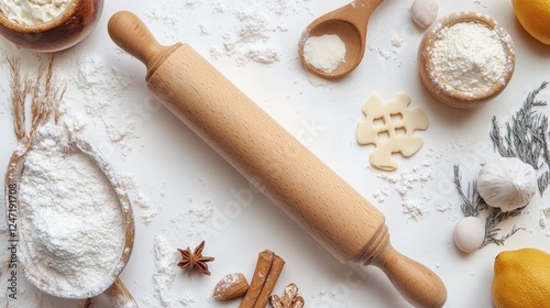 A single rolling pin isolated on a white background, great for promoting baking tools.